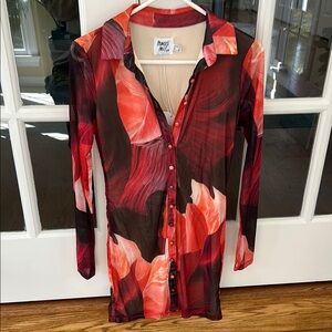 Princess Polly Red and Orange Fitted Button Down Dress🌿